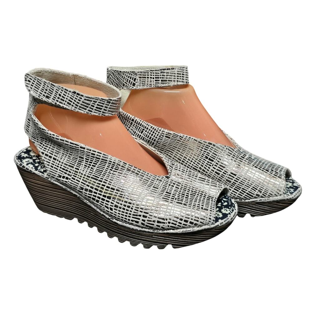BM Bernie Mev Mely Silver Platform Wedge Sandal High Heel Shoes